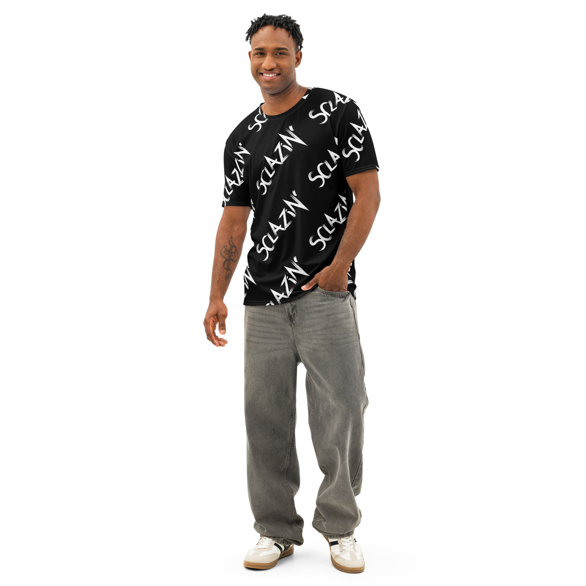 Sclazin' Logo Men’s cotton crew neck t-shirt - Black - Image 2